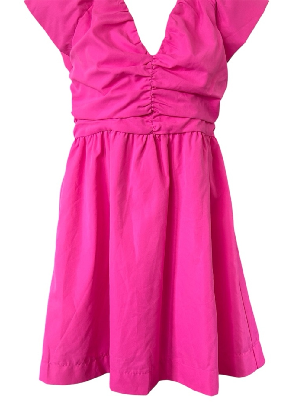 Ces Femme Hot Pink Ruched V-Neck Casual Dress